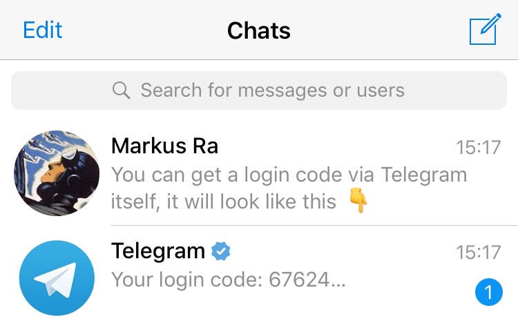 Telegram doğrulama kodu ekranı